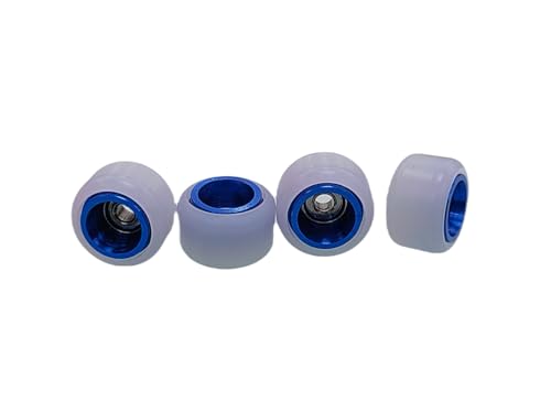 Leefai Pro Fingerboard Wheels - Alloy Core, Ultra Spin Bearings - 7.8mm x 4.8mm - White with Alloy Core (Blue)