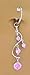 Fake Belly Navel Non Clip on Piercing Pretty Pink gem Unique Vine Dangle Ring