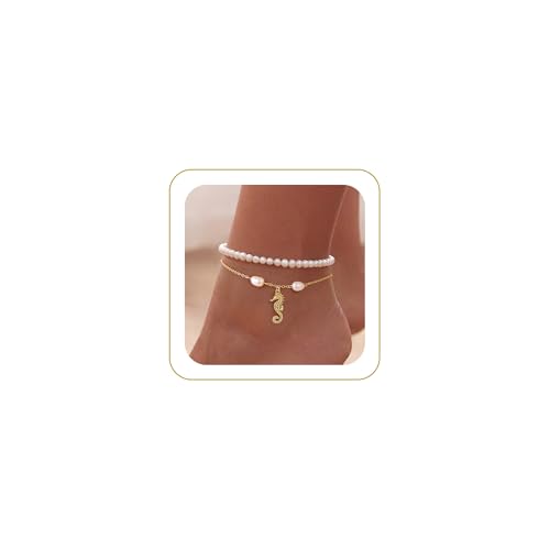 Robaice Anklets for Women, 14K Gold Plated Layered Ankle Bracelets at Amazon