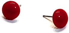 LEETIE LOVENDALECherry Red Stud Earrings | Small Vintage Lucite Retro Button Studs - Sustainable Jewelry for Women in Bright Red with Surgical Steel Hypoallergenic posts