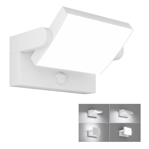 Klighten 24W LED Outdoor Wall Light with Motion Sensor 6000K, White | IP65 Waterproof, Rotary, Outdoor Lighting Aluminium, 1500 Lumen Cool White Light, for Entrance Garden
