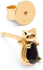 - Orecchino Singolo Cat Black. Argento Sterling 925 con Finitura in Oro 18Kt. Combinabile con Zircone Nero. Gioielli per Donna