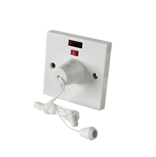 Mr. Gadget's Solutions Shower Ceiling Pull Cord Switch & Pattress Box, 45 Amp Double Pole Neon Electric