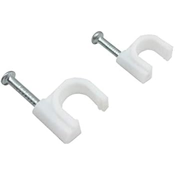50 Pcs 6mm And 50 Pcs 8mm Round Cable Wire Clips With Steel Nails Cable Staples Cable Management Cable Cord Fasteners RG6 RG59 CAT5 CAT6 RJ45 Electrical Ethernet TV Speaker Wires Clips (White)