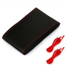 Black Universal Leather Steering Wheel Cover - Anti-Slip Protector Cover