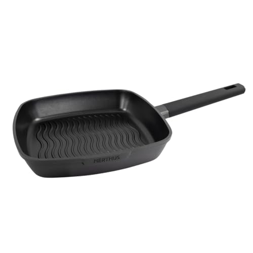 NERTHUS FIH 1567 – Poêle Grill en Aluminium Fondu avec Revêtement Antiadhésif Quantanium – Compatible avec Induction, Gaz et Vitrocéramique – Manche Ergonomique Résistant à la Chaleur – 28 cm