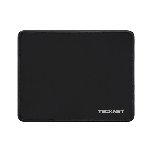 TECKNET Mouse Pad with Anti-fray Stitching, Waterproof Surface & Non-Slip Rubber Base with Stitched Edges Gaming Mouse Mat for Laptop，Compatible with Laser and Optical Mice - Black