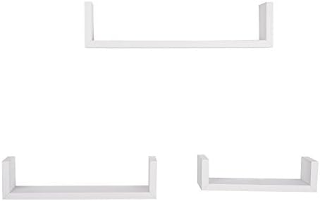 Wall Shelves, Sincelee Set of 3 Floating U Shelves in Walnut Finish Storage Shelf U-Shaped Display Wall Ledges Home Décor (White)
