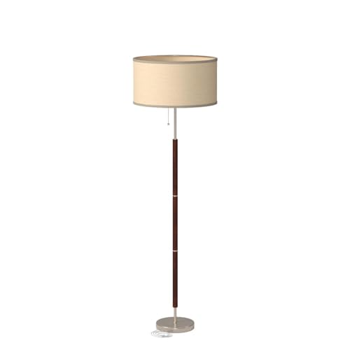 Brightech Carter LED Floor Lamp, Drum Shade with Walnut Wood Finish, Great Living Room Décor, Mid-Century Light for Living Rooms & Offices, Mid Century Modern Lamp for Bedroom
