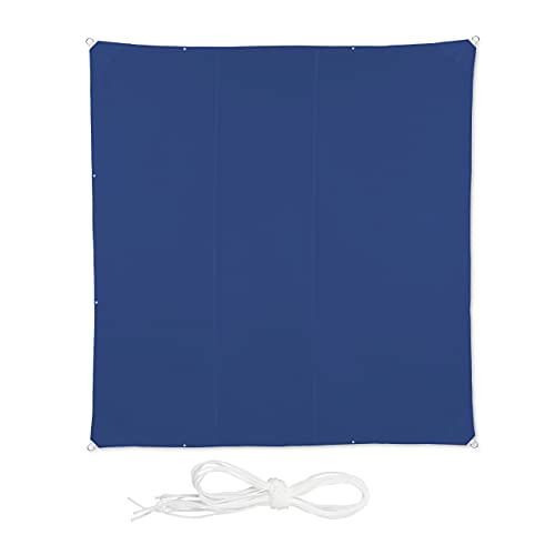 relaxdays Voile d’ombrage rectangulaire, imperméable, Anti-UV, tendeurs, terrasse, Balcon, 4 x 4 m, Bleu foncé
