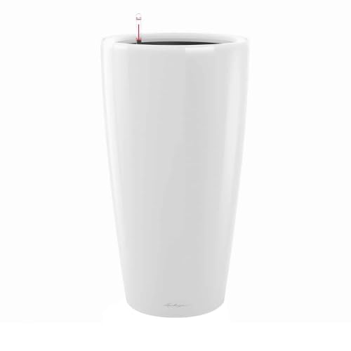 Lechuza RONDO 32 Self Watering Planter Large Plastic Indoor and Outdoor Plant Pot with Drainage Hole D32 H56 cm White High-Gloss