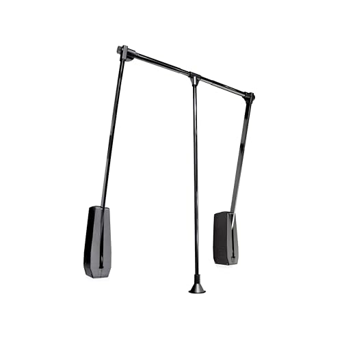Emuca - Hang pull down wardrobe rail lift wall-mounted, adjustable width 600-83mm (23,6-32,6 inch), Black, Steel and Plastic