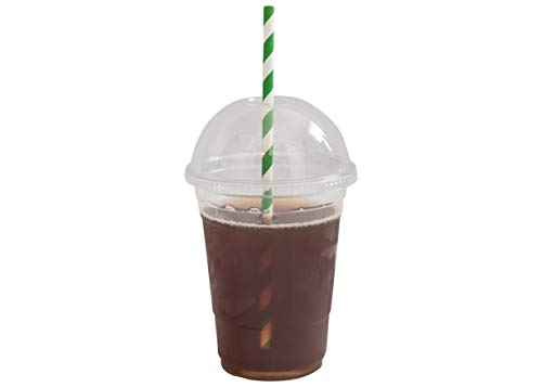 [200 SETS] Plastic Disposable Cups with Dome Lids - Premium 20 oz (ounces) Crystal Clear PET Cold Drinks Iced Coffee Tea Juices Smoothies Slush Soda Cocktails Beer Kids Safe (20oz Cups + Domed Lids)