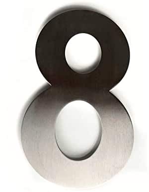 ASC FLOATING HOUSE NUMBER - Number 8 (Eight) - Brushed Stainless Steel House/Door Number - 6" / 15cm Tall