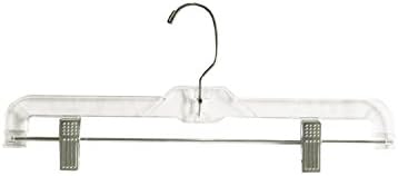 NAHANCO600RCLHHU Plastic Skirt/Pant Hanger with Long Metal Swivel Hook and Pinch Clips, Heavy Weight, 14", Clear (Pack of 25)