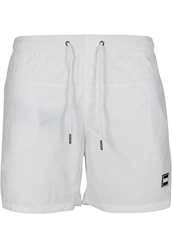 Herren Block Swim Shorts – Badeshorts mit Kordelzug & Taschen, schnelltrocknend, ideal für Strand, Pool & Urlaub,Weiß,M