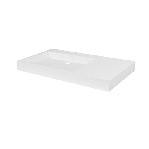 MAYKKE 32" Darby Solid Surface Wall Mount Sink on Left, with Counterspace | Rectangular, Scratch-Resistant, Modern Bathroom Lavatory Sinktop | Matte White, JZA1100120