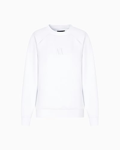 Armani Exchange Women's Icon Project, Shiny Logo, Crewneck Sweatshirt, Optic White, L, White (optic white), L