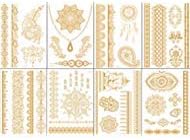 Tattoos Temporary Henna - 8 PCS | Gold Silver Women Metallic, Glitter Stickers for Body, Face, Flash Festivals Fake Tattoo