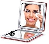 OMIRO Compact Mirror Glitter PU Red 1X 3X Magnification Ultra Portable Purse view 4