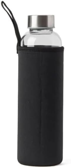 Garrafa de Vidro com Infusor e Capa Neopreme 550ml Preto – Ideal para Chá, Água Saborizada e Bebidas Naturais