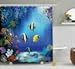 Ambesonne Underwater Shower Curtain, Tropical Undersea with Colorful Fishes Swimming in The Ocean Coral Reefs Artsy Image, Fabric Bathroom Decor Set with Hooks, 70 Inches, Blue