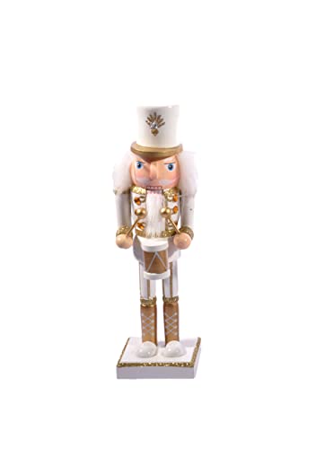 Ciao Christmas Nutcracker Toy Soldier Drummer (24cm) Wooden Glittery Decoration, Gold/White