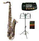 Merano B Flat Silver Tenor Saxophone with Case+Metro Tuner+Music Stand+11 Reeds