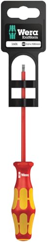 Wera 05100001001 0.5 x 3 x 100 mm 160i SBVDE Insulated Screwdriver for Slotted Screws - Silver