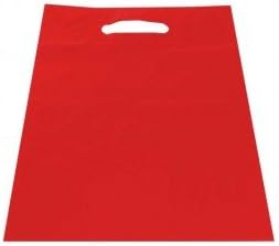 Dalbags Pack of 50 Plastic Bags Solid Color Red Handles Button Pattern Size 20 x 25 cm