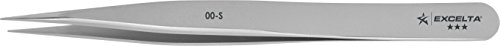 Excelta00-S Straight Medium Point Stainless Steel Tweezers, 4.5" Long, Conductive, Swiss Made, Professional