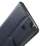 JUJEO Flip Card Holder Leather Cover for Samsung Galaxy Note 4 N910 - Dark Blue - Non-Retail Packaging - Blue