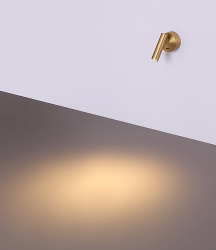 DAWALIGHT Bedside Lamp with Switch LED 3 W 3000 K Warm White 320° Adjustable Wall Light for Indoor Bedroom Living Room Aluminium, Brass