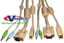 USB2.0 KVM Cable, SVGA Monitor Cable, USB2.0 Printer, Video, Audio Combo Cable Set, 25 Ft