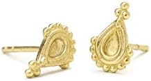Solid 14k Gold Stud Earrings: Handmade Indian Style Jewelry with Gold Butterfly Backs