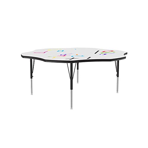 Correll 60″ Flower Shaped, Classroom Dry Erase/Markerboard Top Activity Table, Height Adjustable (19″-29), White Durable High Pressure Laminate, School Furniture, Made in The USA