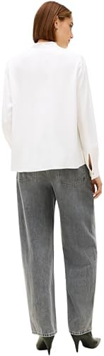 Donna Blusa Twill con Scollo a V, Bianco (Ecru), 42