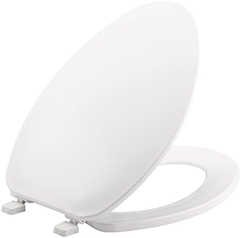 SierraSquad Commercial Toilet Seat for Elongated Bowls – Durable 19 White Plastic, Slow Soft Close, Easy Install & Clean, Never Loosens – Ideal for Restrooms – Size: 19, Color