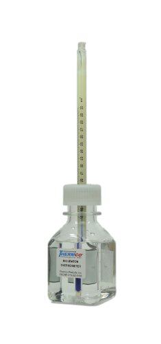 Thermco ACCI0301S ACCU-SAFE Enclosed Chamber Bottle Spirit Filled Thermometer for Incubators, 135mm Height, 18 to 50C Range, 0.5C Division
