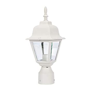 LIT-PaTH Outdoor Post Light Pole Lantern Lighting Fixture with One E26 Base Max 60W, Aluminum Housing Plus Clear Glass, Matte White Finish