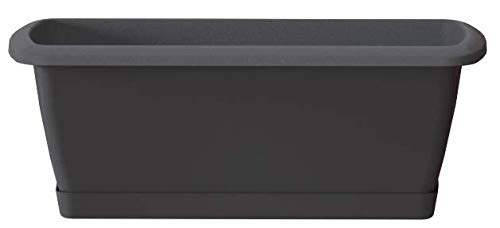Blumentopf Blumenkasten Balkonkasten Pflanztopf mit Aufhängung und Untersetzer Robuster Kunststoff Geländerkasten Halterungen 40cm-90cm 6 Größen (400 Anthrazit) – Bild 3