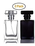 2 Pack - 30 Milliliter Square Flint Glass Cologne Perfume Bottle, Refillable Cologne Atomizer Empty Bottle with Spray Applicator For Travel (Transparent and Black)