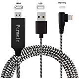 Phone to HDMI Cable, Parmeic 6.6FT Digital AV Adapter Cord 1080p Connector Compatible Pad Phone XS Max X 8 7 6Plus 6s, to Monitor TV Projector