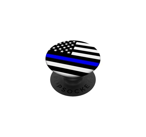 Black and White American Flag Blue Stripe Police PopSockets Adhesive PopGrip