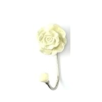 Set of 2 Rose Flower Ethnic Ceramic Key Hat Coat Hook Wall Decor Hook (Yellow)