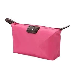 Photo 1 of 1 PC Rose Red Waterproof Nylon Cosmetic Pouch for Women, Foldable Dumpling Shaped Makeup Bag for Travel and Storage