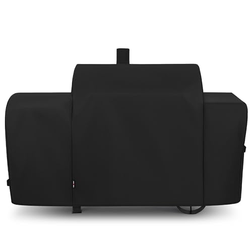 Unicook Heavy Duty Waterproof Offset Smoker Cover, Compatible with Oklahoma Joe's Longhorn Combo Grill, Outdoor Fade Resistant Charcoal/Smoker/Gas Combo BBQ Grill Cover, Black