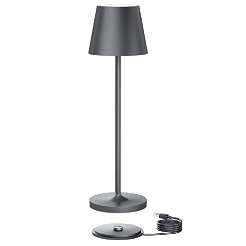 K-Bright 1 Stück Dimmbare Akku Tischleuchte 38cm mit Ladestation Dunkelgrau