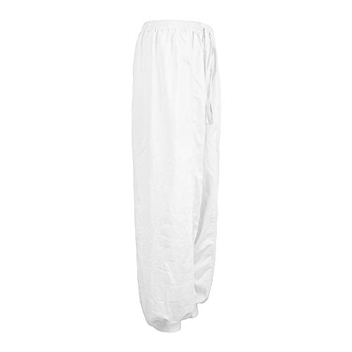 EINCcm Women Pants, Cotton Linen Elastic Waist Wide Leg Plain Pants Harem Pants Summer Comfortable Long Pants(White, L) - Thumbnail 2