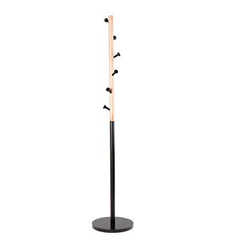 Struggle 6 Hooks Solid Wooden Coat Rack Coat Tree Hat Hanger with Round Base,Black